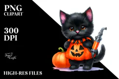 Vibrant Drawing Cute Baby Black Cat | Sublimation Clipart Product Image 2