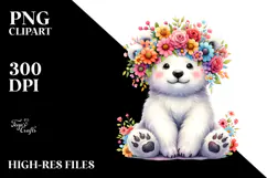 Cartoon-Style Sitting Polar Bear Flower Crown | Sublimation Product Image 2