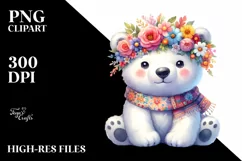 Cartoon-Style Polar Bear with Flower Crown Clipart Product Image 1
