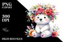 Cartoon-Style Polar Bear with Flower Crown Clipart Product Image 2