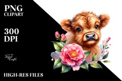 Cute Watercolor Baby Highland Cow Clipart Product Image 1