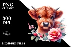 Cute Watercolor Baby Highland Cow Clipart Product Image 3