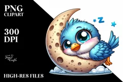 Cute Baby Thrush on the Moon, PNG Product Image 2