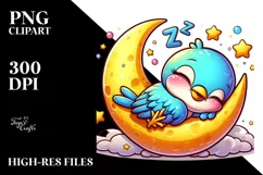 Cute Baby Thrush on the Moon, PNG Product Image 2