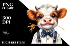 Funny Baby Cow with Bow Tie PNG Product Image 2