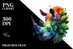 Abstract Vibrant Rhino with Leaf Body PNG Product Image 3