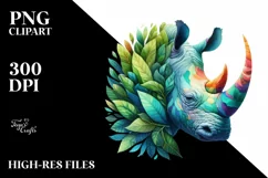 Abstract Vibrant Rhino with Leaf Body PNG Product Image 3