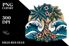 Retro Tropical Tree Waves, Tshirt Vector Product Image 2