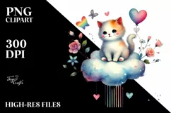 Colorful Cat on Cloud, Transparent PNG Product Image 2