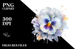 Golden Pansy with Watercolor Splash, PNG Product Image 2