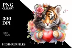 Baby Tiger Holding Heart PNG Product Image 2