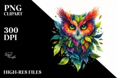 Abstract Vibrant Owl with Leaf Body PNG Product Image 3