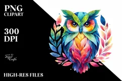 Abstract Vibrant Owl with Leaf Body PNG Product Image 1
