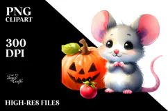 Simple Watercolor Halloween Cute Baby Mouse Clipart Product Image 2
