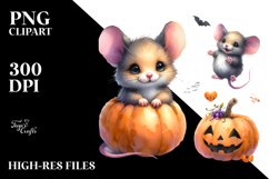 Simple Watercolor Halloween Cute Baby Mouse Clipart Product Image 2