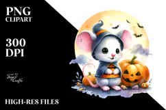 Simple Watercolor Halloween Cute Baby Mouse Clipart Product Image 2