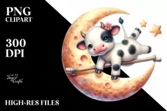 Cute Baby Cow Gymnastics on the Moon | Sublimation Clipart Product Image 3