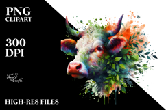 Vibrant Watercolor Cow, 20 oz Tumbler PNG Product Image 2