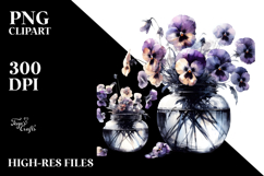 Abstract Watercolor Jar with Pansy | Sublimation Clipart Product Image 2