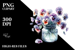 Abstract Watercolor Jar with Pansy | Sublimation Clipart Product Image 2