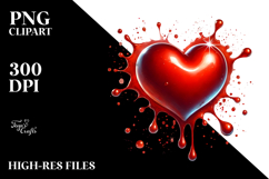 Red Glossy Heart on Splashy Background PNG Product Image 2