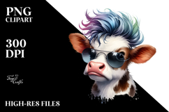 Funny Baby Cow with Cool Hair PNG Product Image 2