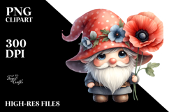 a Cute Gnome with Big Hat and Poppy Floral Ornament, Product Image 2