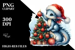 Baby Dragons Decorating Christmas Tree PNG Product Image 2