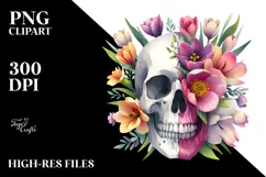 Cute Flower with Spring Flowers and Skull, Symbolic PNG Product Image 2