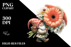 Detailed Gnome with Gerbera Bouquet Clipart Product Image 1