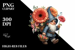 Detailed Gnome with Gerbera Bouquet Clipart Product Image 1