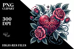 Tattoo Style Heart with Roses PNG Product Image 2