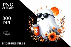 Sunglasses Ghost with Soda, Watercolor PNG Product Image 1