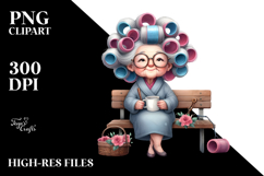 Old Lady Hair Curlers Bench Sublimation Clipart Product Image 2