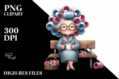 Old Lady Hair Curlers Bench Sublimation Clipart Product Image 1