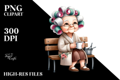 Old Lady Hair Curlers Bench Sublimation Clipart Product Image 2