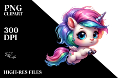 Cute Unicorn Jumping, Watercolor PNG Product Image 2