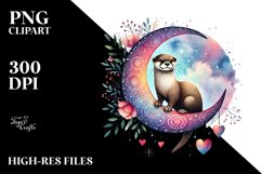 Adorned Otter on Half Moon with Hanging Hearts PNG Product Image 2