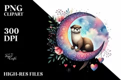 Adorned Otter on Half Moon with Hanging Hearts PNG Product Image 2