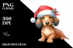 Pastel Dachshund with Santa Hat PNG Product Image 1