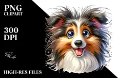 Watercolor Cute Cartoon Collie PNG Product Image 2