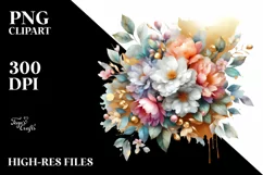 Abstract Watercolor Bouquet Gold Foil Clipart Product Image 1