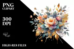 Abstract Watercolor Bouquet Gold Foil Clipart Product Image 1