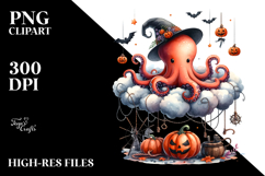 Octopus on Cloud Halloween PNG Product Image 2