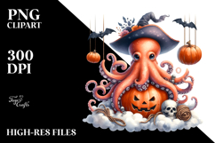Octopus on Moon Halloween PNG Product Image 2