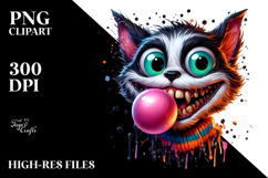 Spooky Cat Chewing Bubble Gum, Cartoon Style PNG Product Image 2