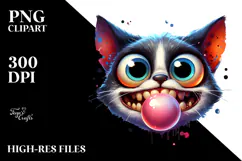 Funny Goofy Spooky Cat Chewing Bubble Gum PNG Product Image 2