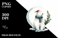 Simple Watercolor Christmas Polar Bear PNG Product Image 3