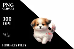 Colorful Cute Dog Tumbling with Petals | Clipart Product Image 1