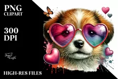 Puppy with Heart Shaped Sunglasses PNG Product Image 2